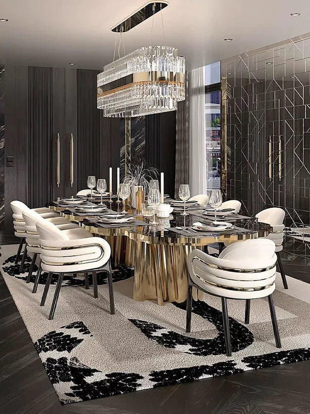 HomeDor Luxury Italian Style Stainless Steels Dining Table in Gold/Silver/Copper Finish Color