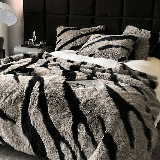HomeDor Fluffy Zebra Print Blanket