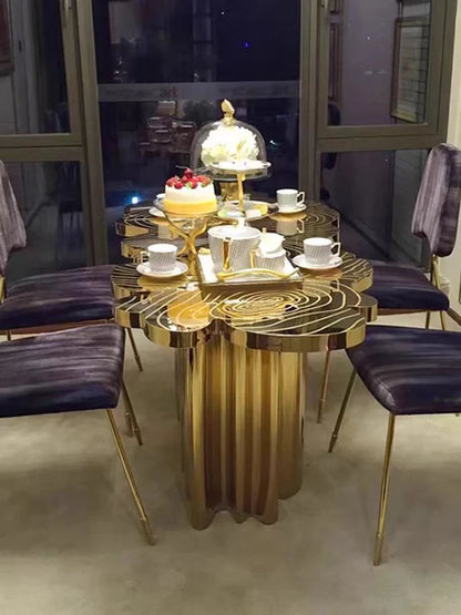 HomeDor Luxury Italian Style Stainless Steels Dining Table in Gold/Silver/Copper Finish Color