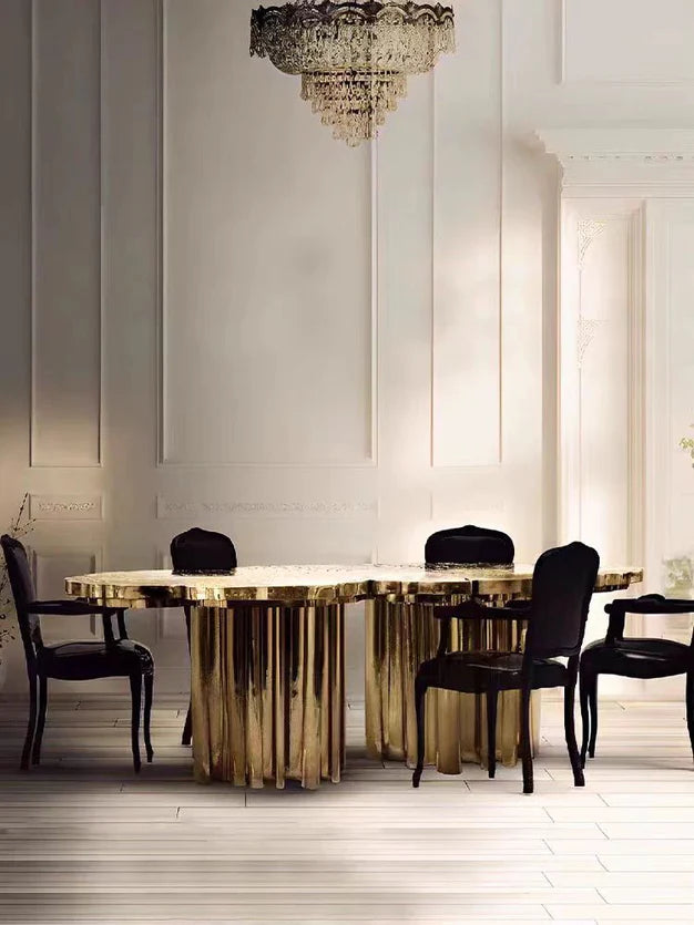 HomeDor Luxury Italian Style Stainless Steels Dining Table in Gold/Silver/Copper Finish Color