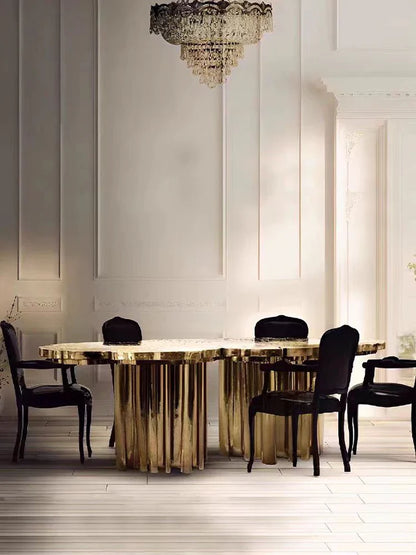 HomeDor Luxury Italian Style Stainless Steels Dining Table in Gold/Silver/Copper Finish Color