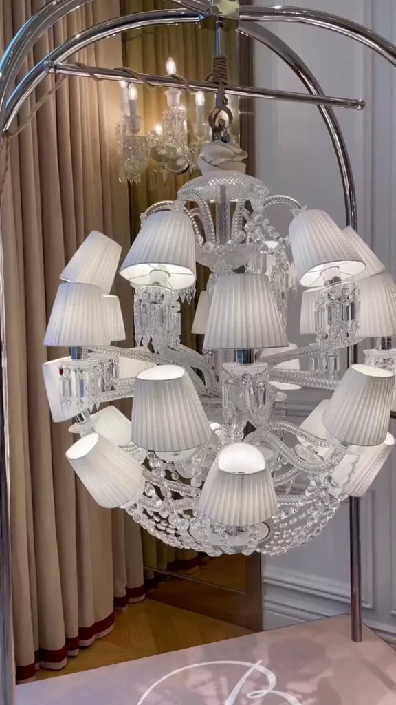 HomeDor Premium Luxury Globe Crystal Chandelier With Fabric/Crystal Glass Lampshades