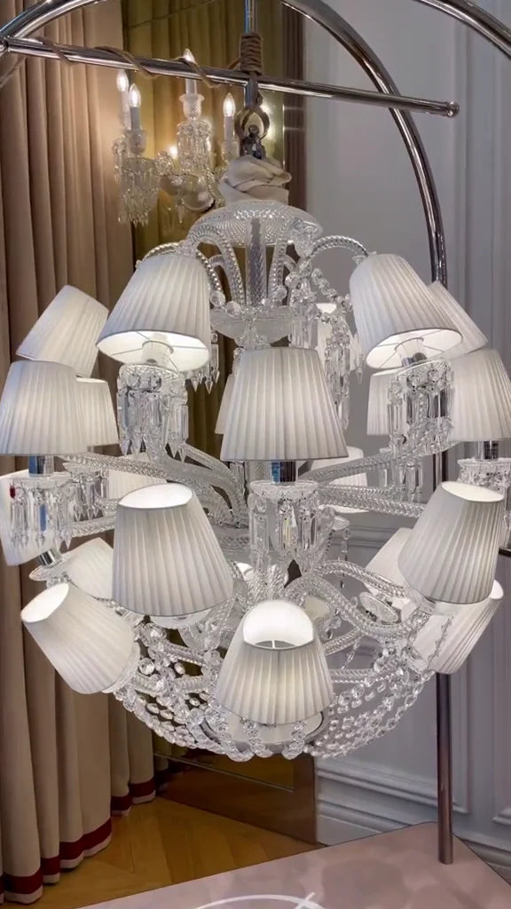 HomeDor Premium Luxury Globe Crystal Chandelier With Fabric/Crystal Glass Lampshades