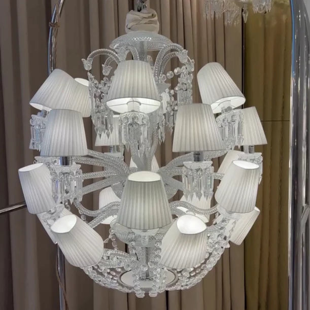 HomeDor Premium Luxury Globe Crystal Chandelier With Fabric/Crystal Glass Lampshades