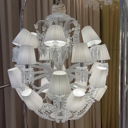 HomeDor Premium Luxury Globe Crystal Chandelier With Fabric/Crystal Glass Lampshades