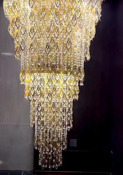 HomeDor Luxury Multi-tiered Gold Feather Waterfall Crystal Chandelier